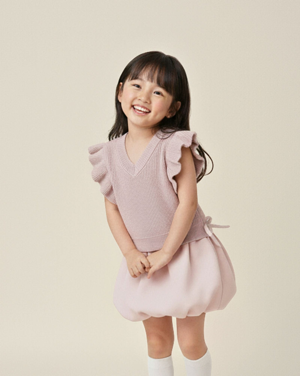 Flutter Ribbon V-neck Knitted Vest (Kids & Adults)