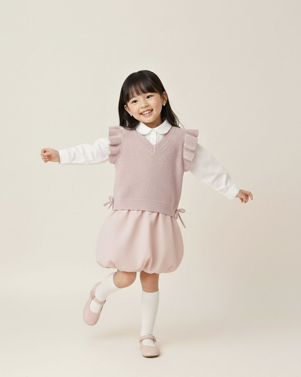 Flutter Ribbon V-neck Knitted Vest (Kids & Adults)