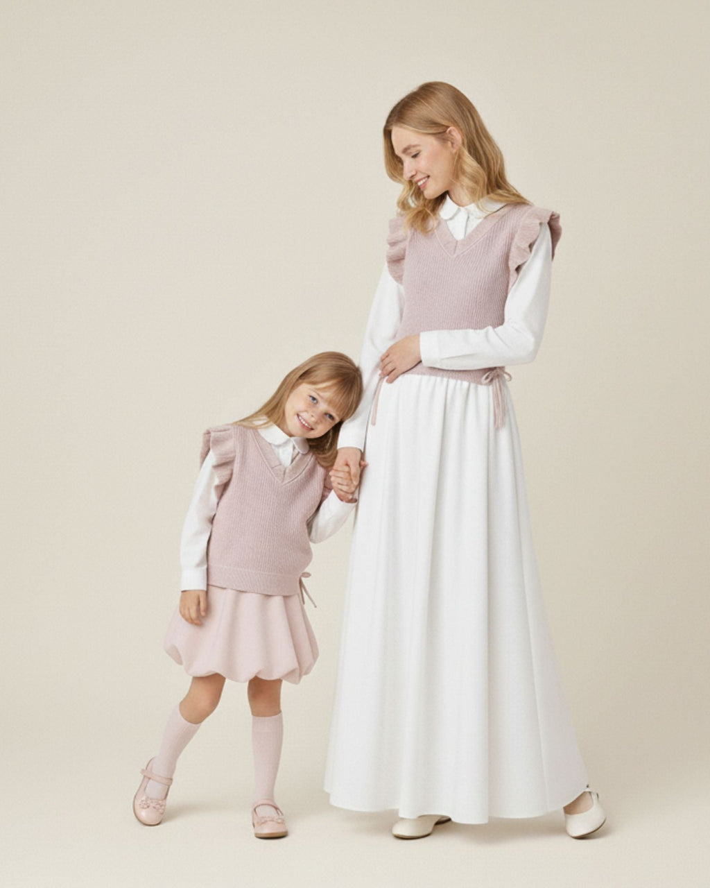 Flutter Ribbon V-neck Knitted Vest (Kids & Adults)