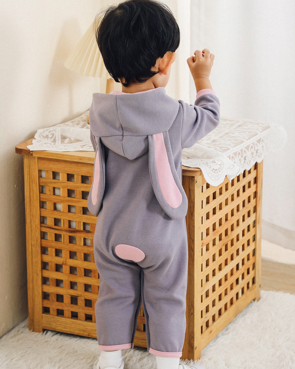 Bunny Heart Hoodie Romper - Periwinkle