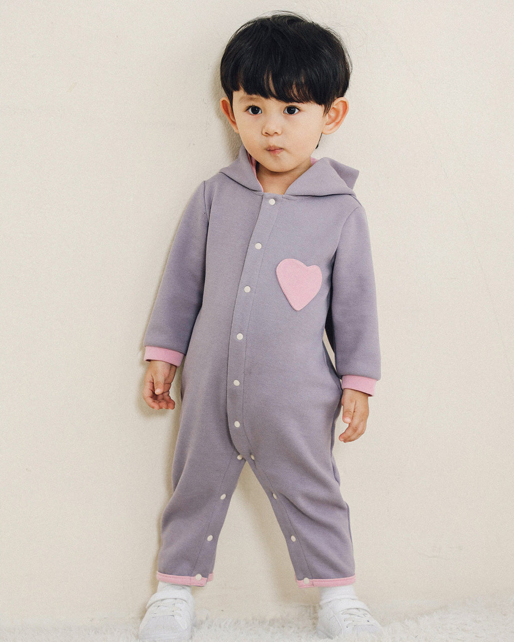 Bunny Heart Hoodie Romper - Periwinkle