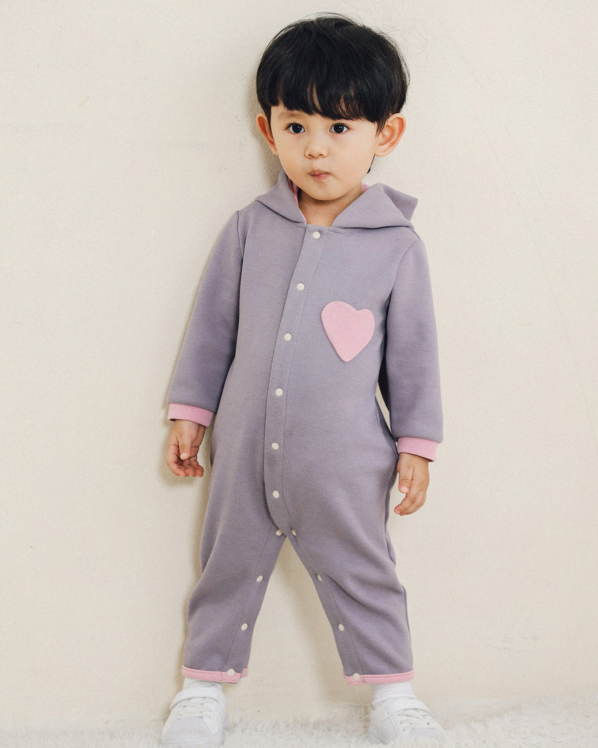 Bunny Heart Hoodie Romper - Periwinkle