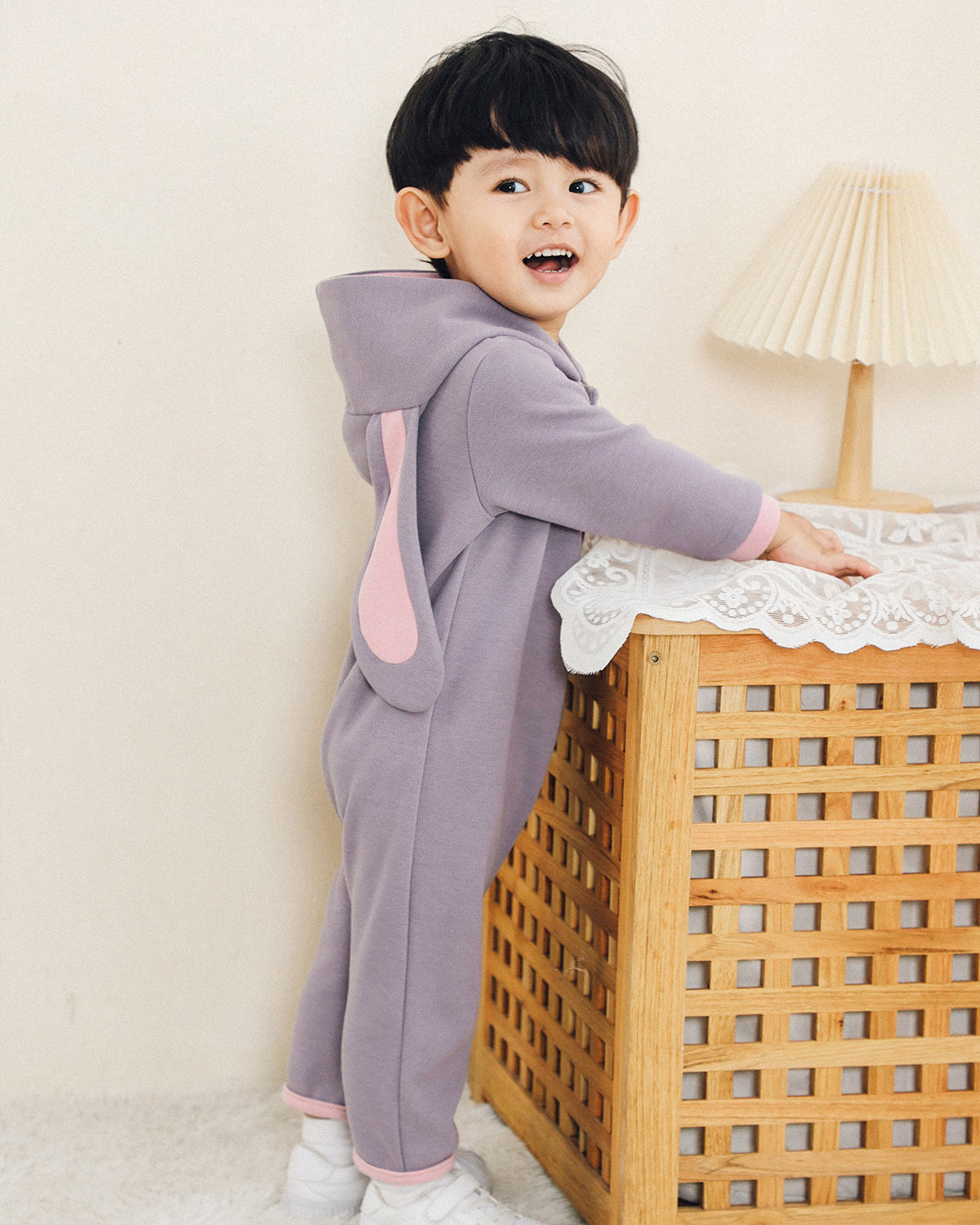 Bunny Heart Hoodie Romper - Periwinkle