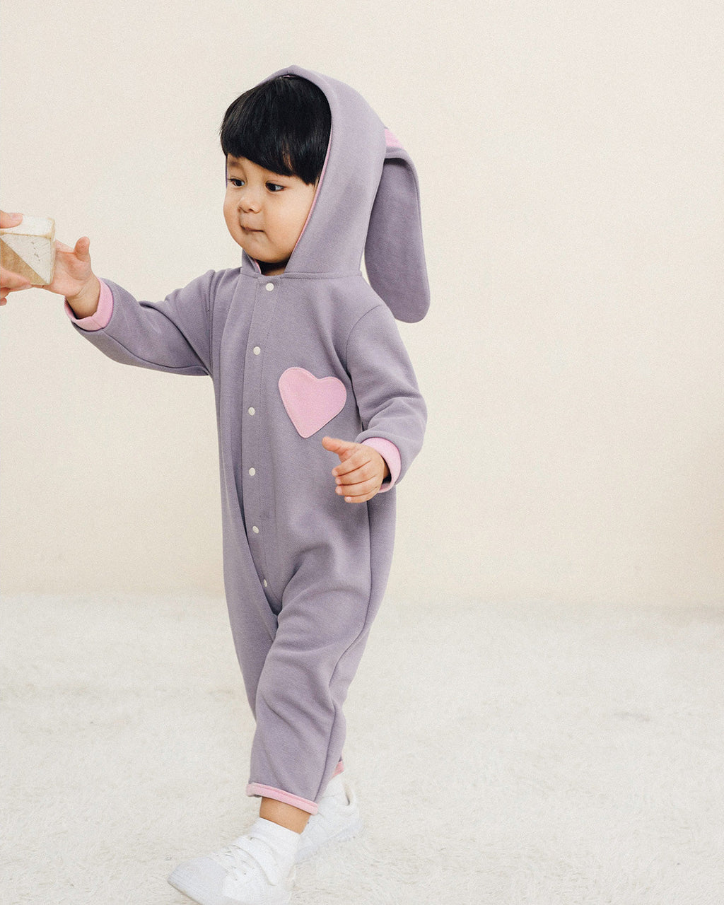 Bunny Heart Hoodie Romper - Periwinkle