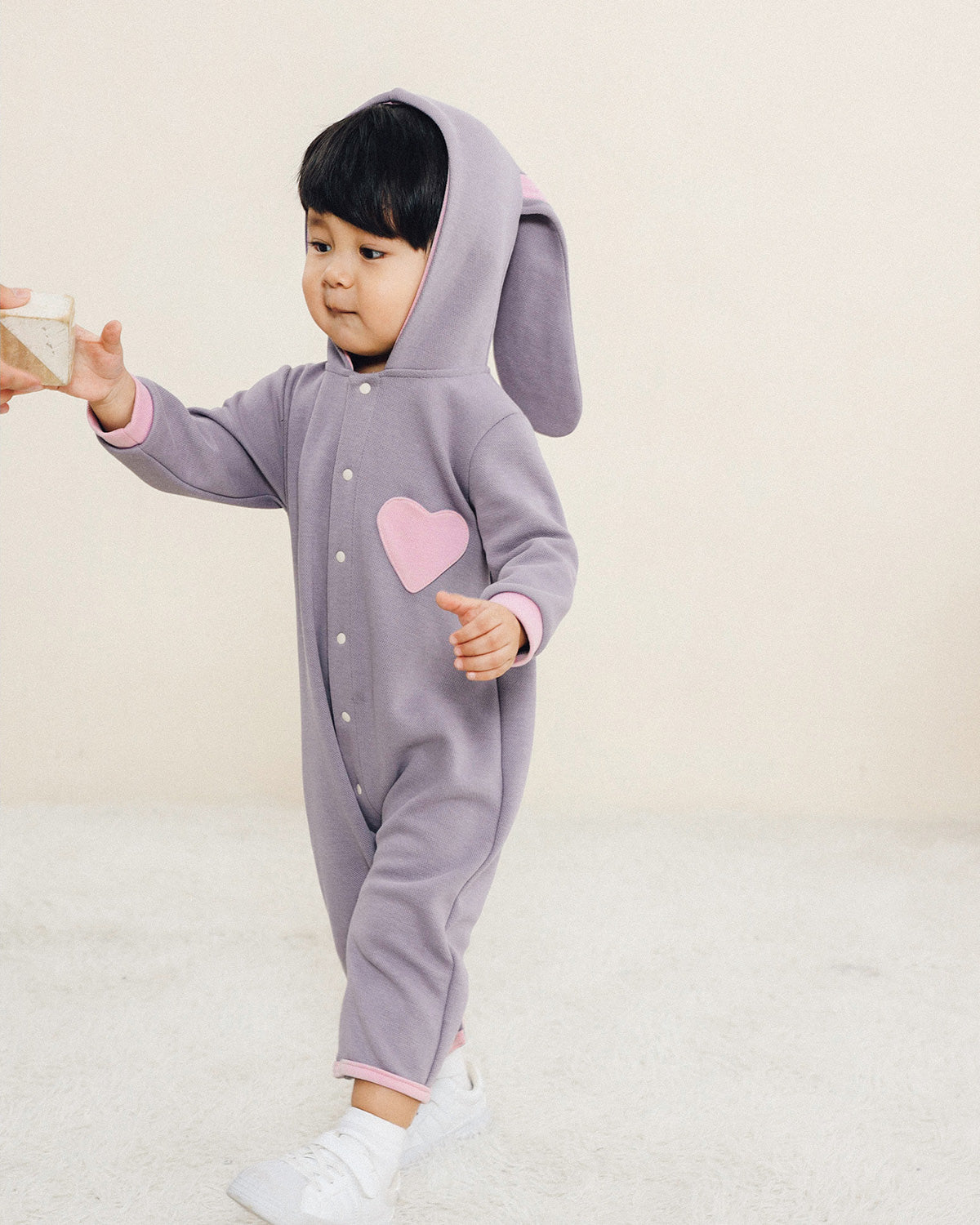 Bunny Heart Hoodie Romper - Periwinkle